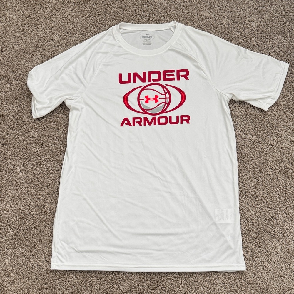 Under Armour White Short-Sleeve Performance Tee with Red Logo